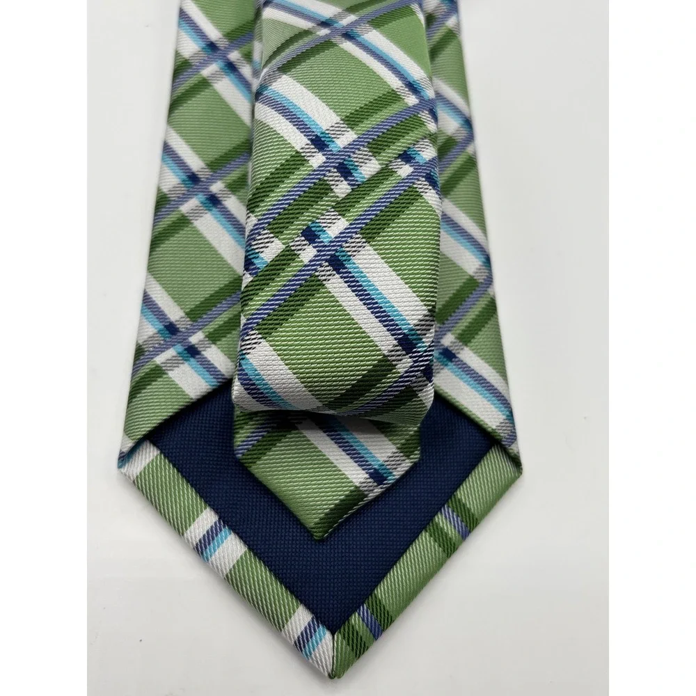 Saddlebred Men's Silk Tie Green Blue White Plaid Handcrafted NWT $45 Retail